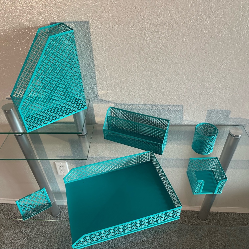 BLU MONACO 6 piece dark teal desk organizer set - teal color desk accessories